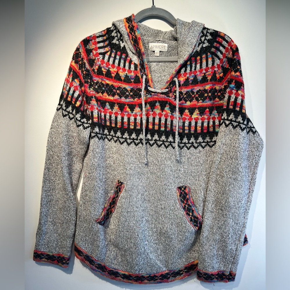 Apricot Gray Hooded Sweater Size 10